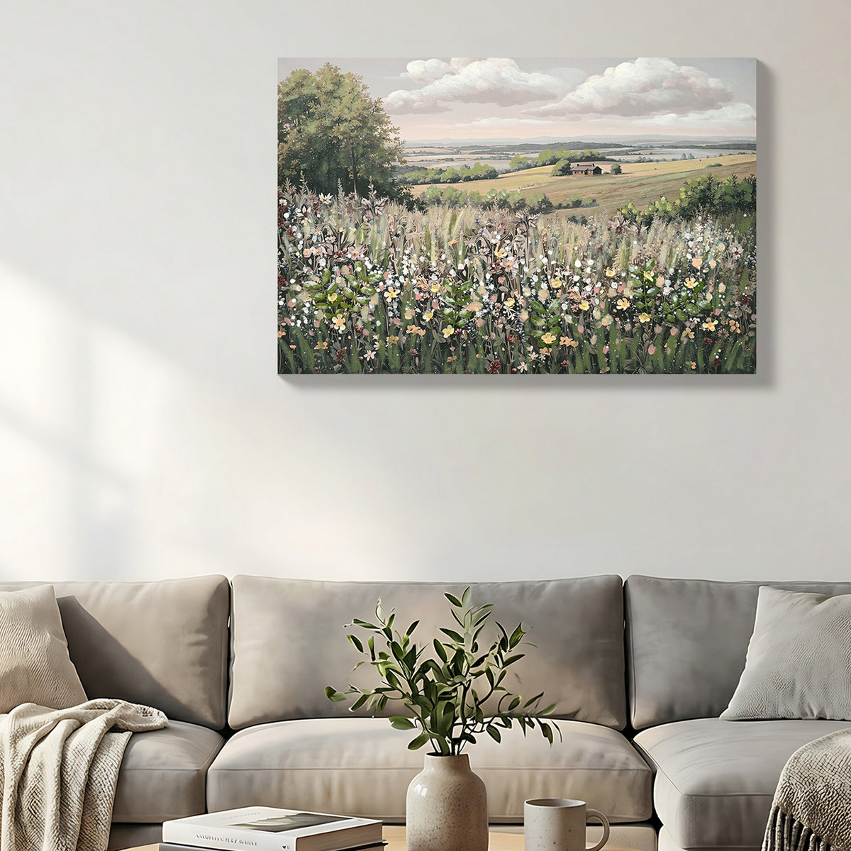 Wildflower canvas above a sofa in a living room