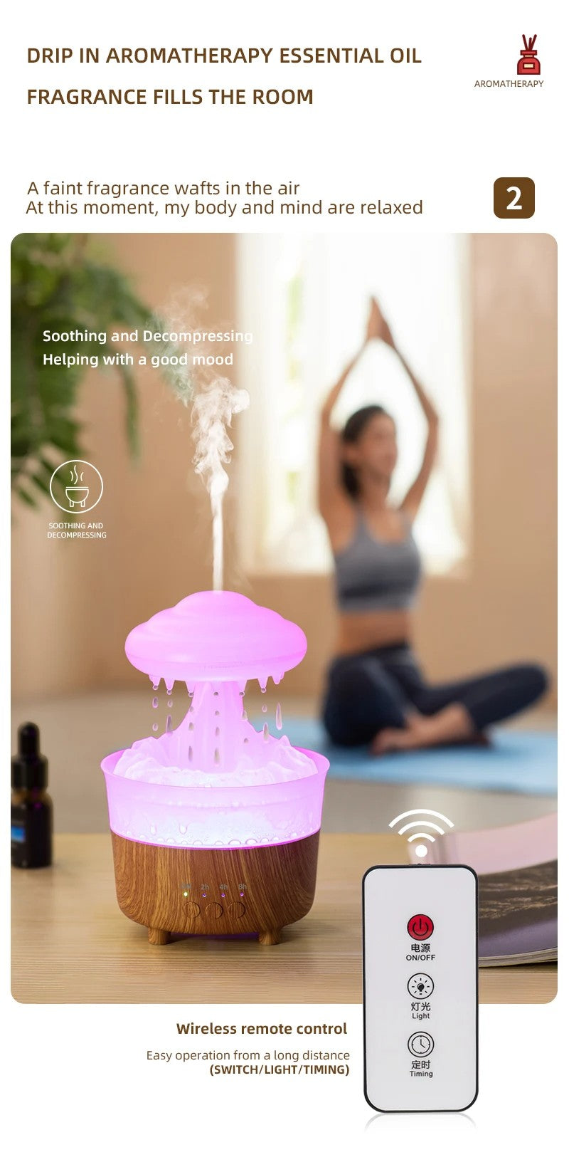 Rain cloud diffuser with remote control