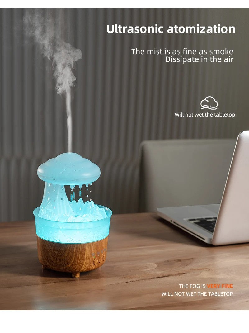 Fine aroma mist rising from the rain cloud diffuser
