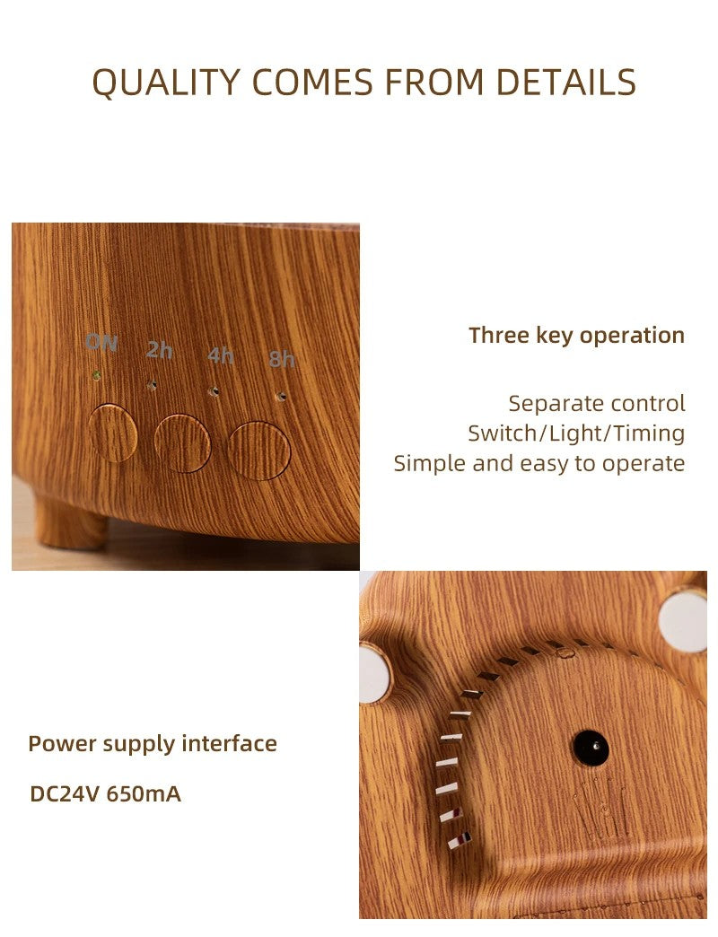 Wood-grain base buttons and power port