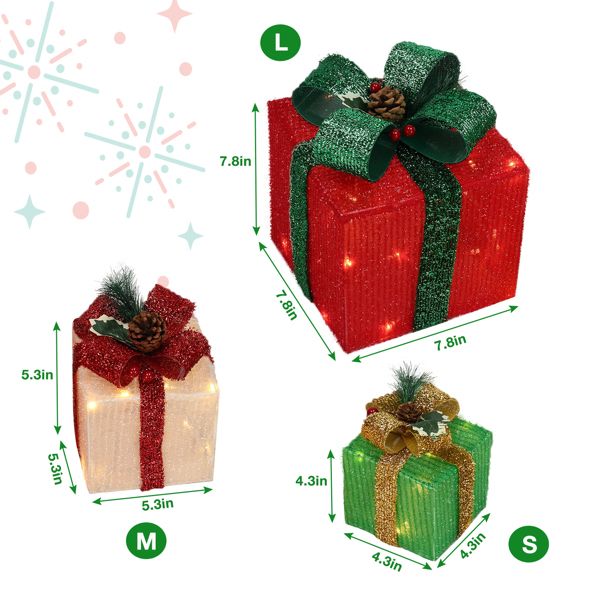 Lighted gift box dimensions: 7.8 in, 5.3 in and 4.3 in