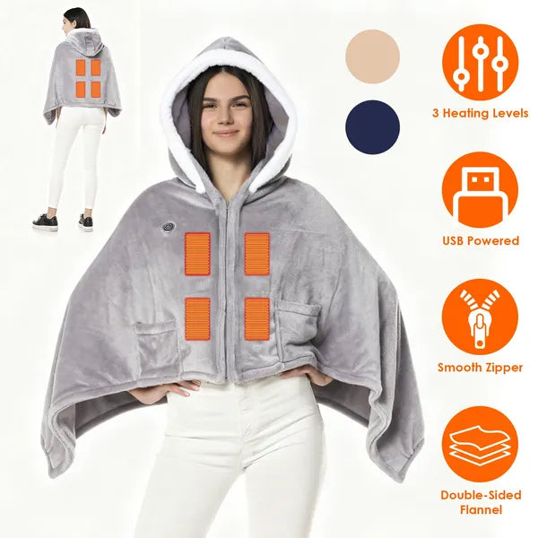 Grey wearable heated blanket front view