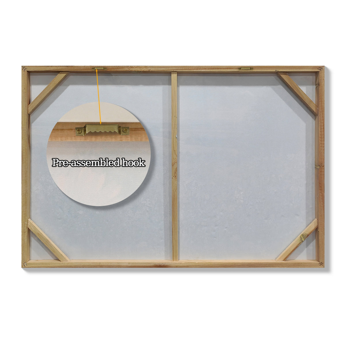Back of the canvas with pre-installed hanging hardware
