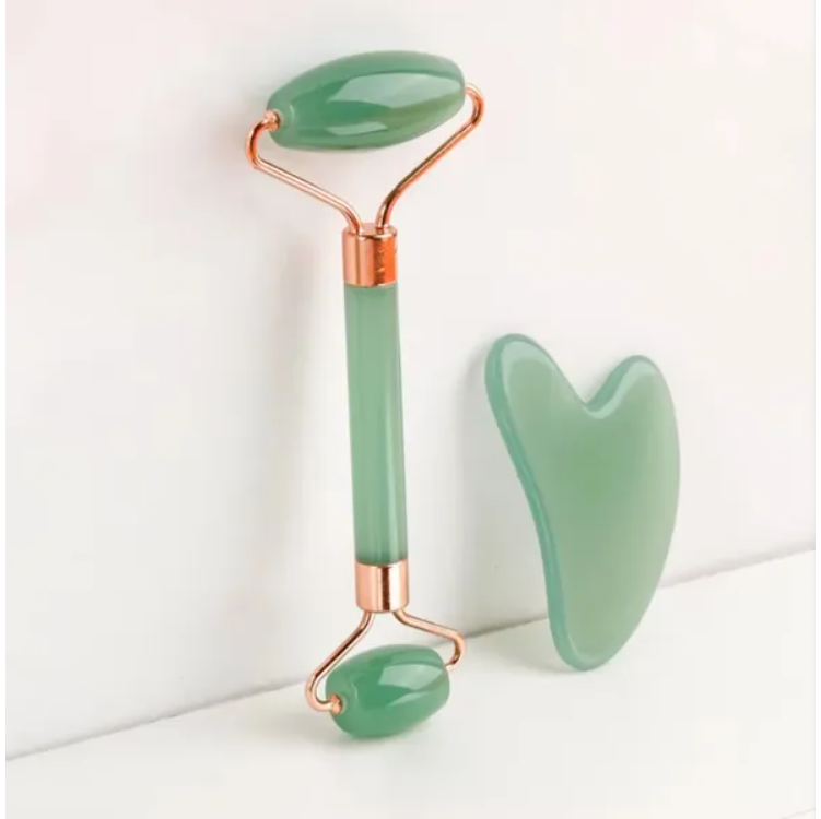 Green face roller and heart-shaped gua sha board
