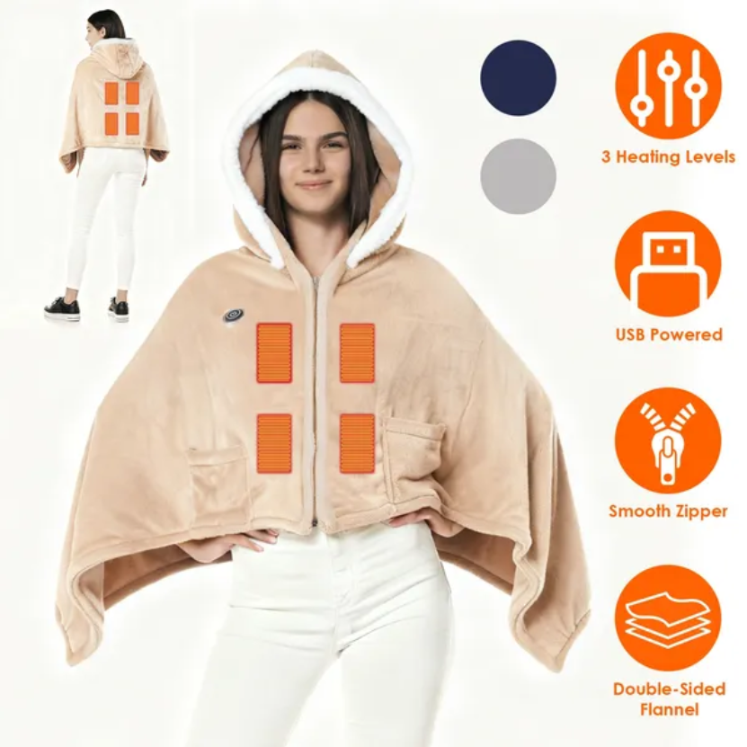 Beige wearable heated blanket