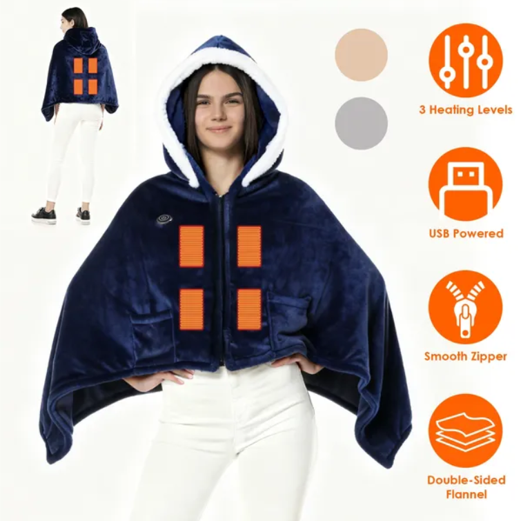 Dark blue wearable heated blanket