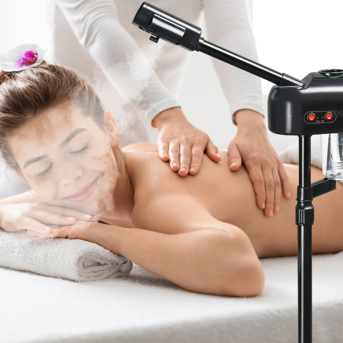 Facial steamer in use during a relaxing spa treatment
