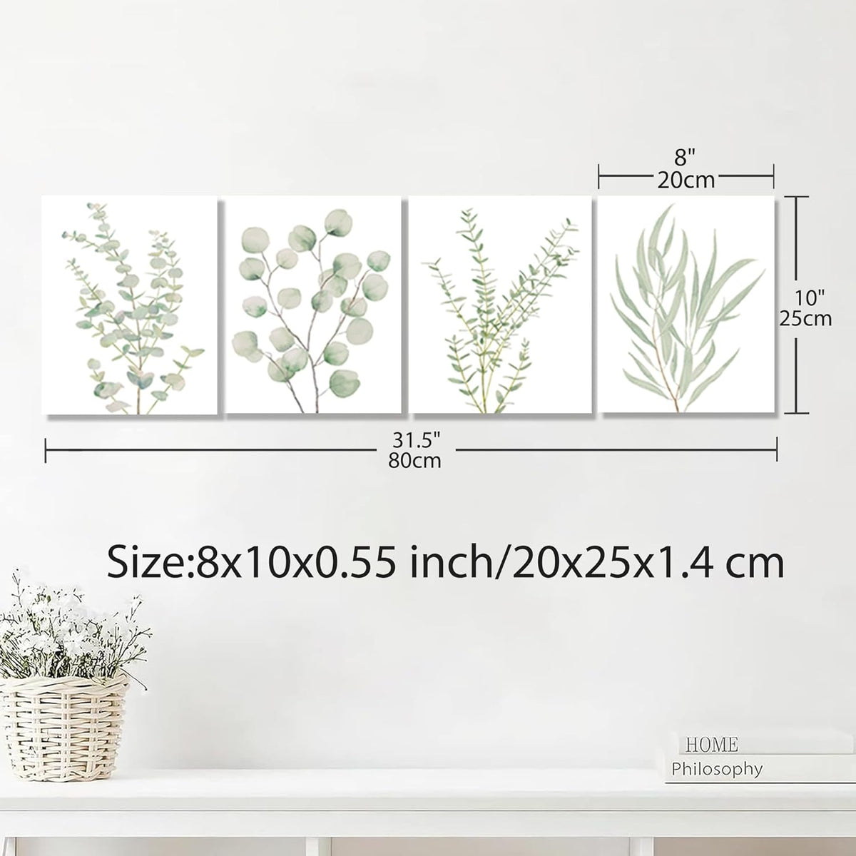 Four botanical prints in a row, total width 31.5 inches