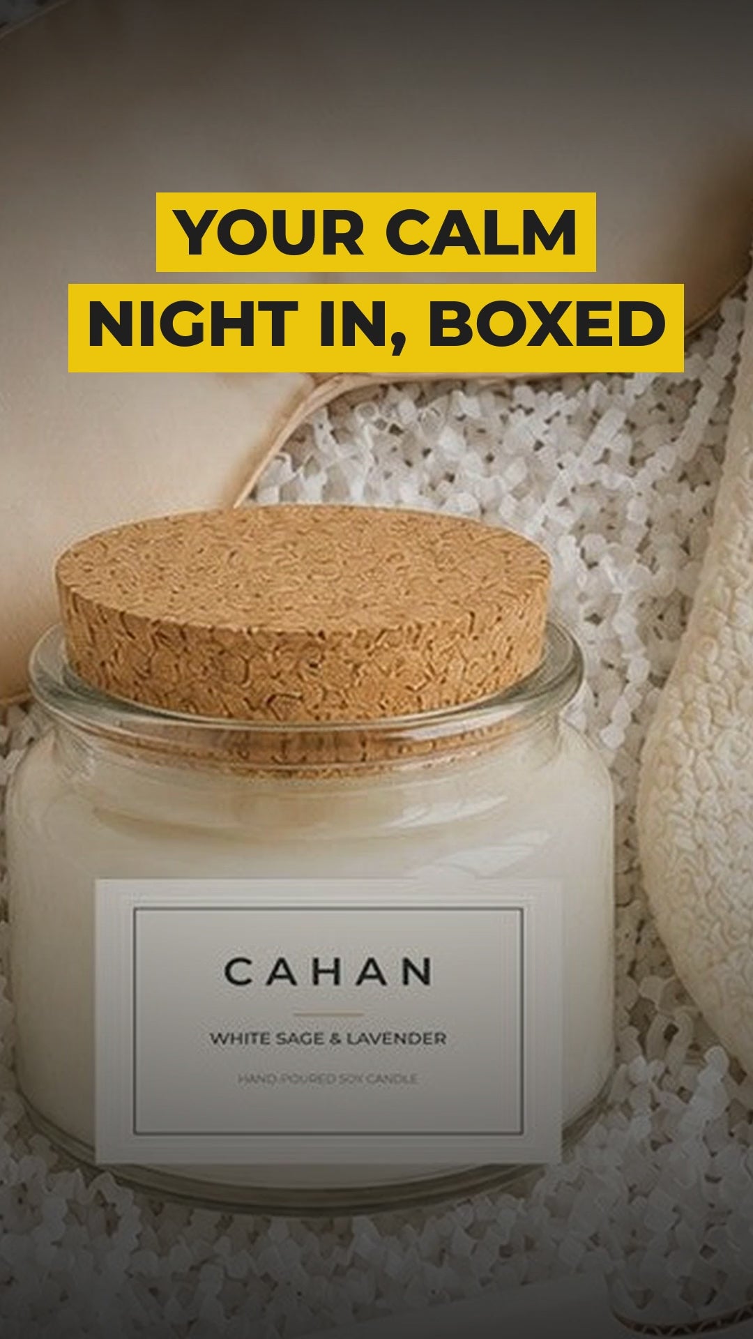 cahan sleep unwind gift box soy candle satin eye mask lounge socks video