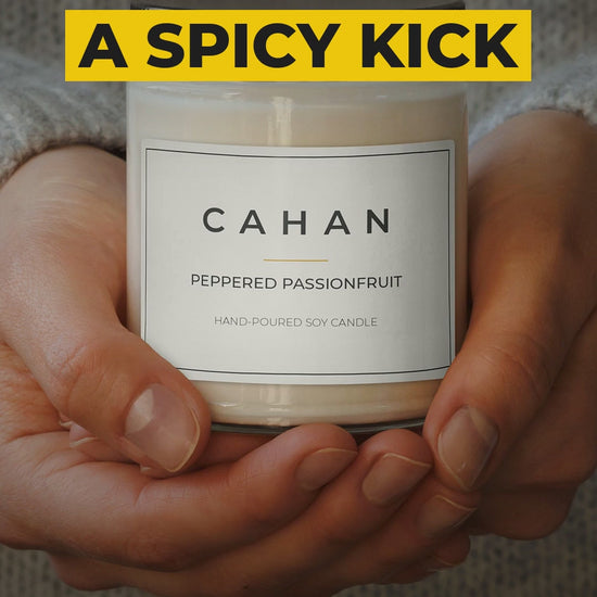 cahan scented soy candle 9 oz peppered passionfruit video