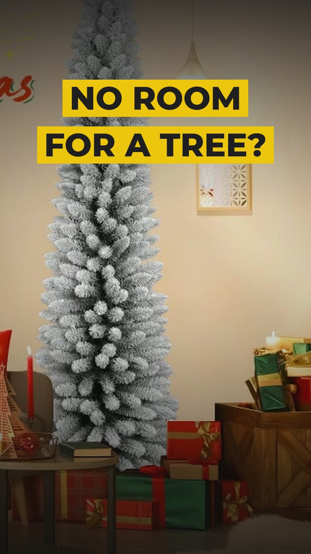 Snow flocked 6 ft pencil tree video