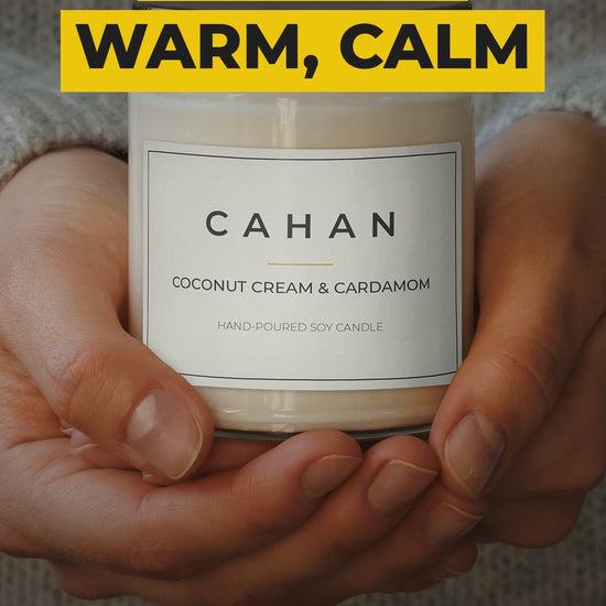 cahan scented soy candle 9 oz coconut cream cardamom video