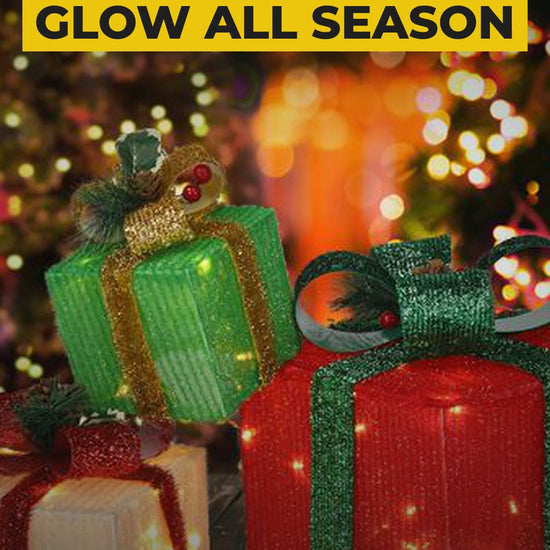 Lighted Christmas Gift Boxes – Set of 3, 60 Warm White LEDs video